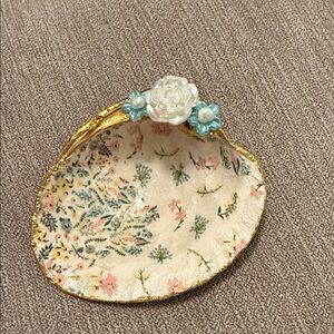 Floral Decorative Dish with Gold Accents